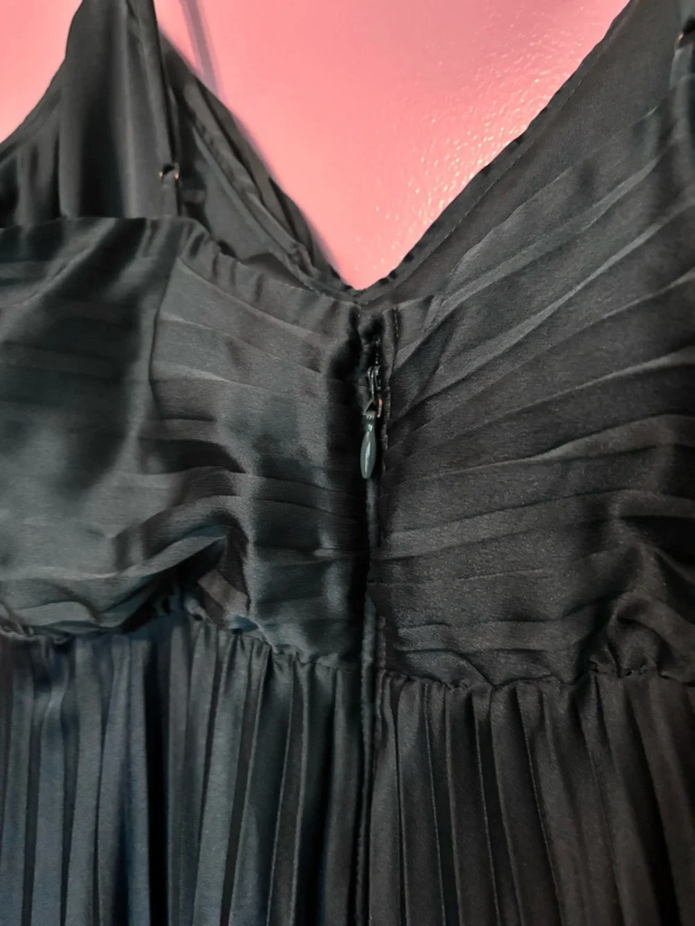 Abercrombie Pleated Maxi Dress Dark Teal Satin Slip Formal Size Small - Picture 11 of 15